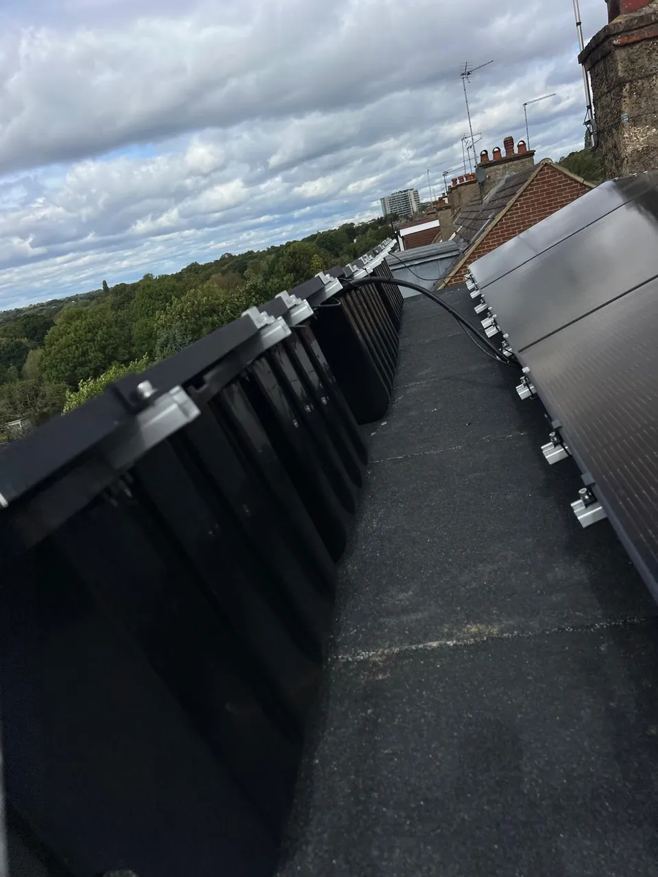 The walkway left between the two rows on the dormer.
