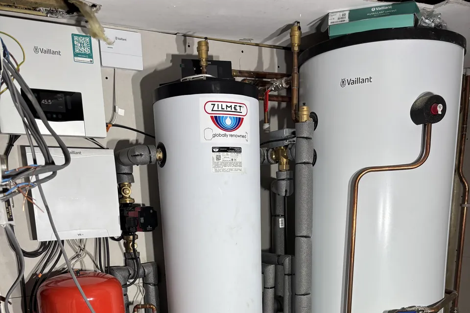 Vaillant controller and wiring centre, the Zilmet buffer tank and the Vaillant cylinder.