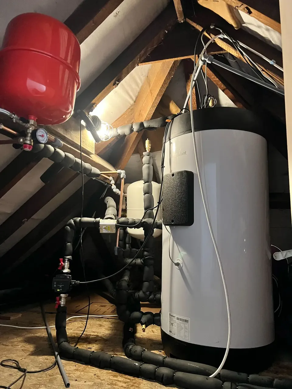 The cylinder and expansion vessel in the loft.