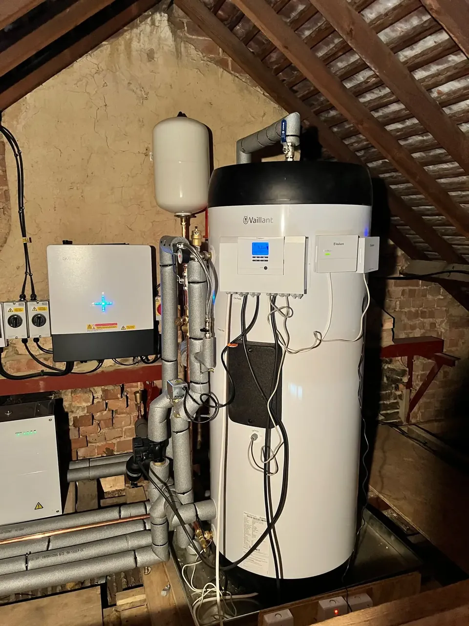 The cylinder and controls in the loft.