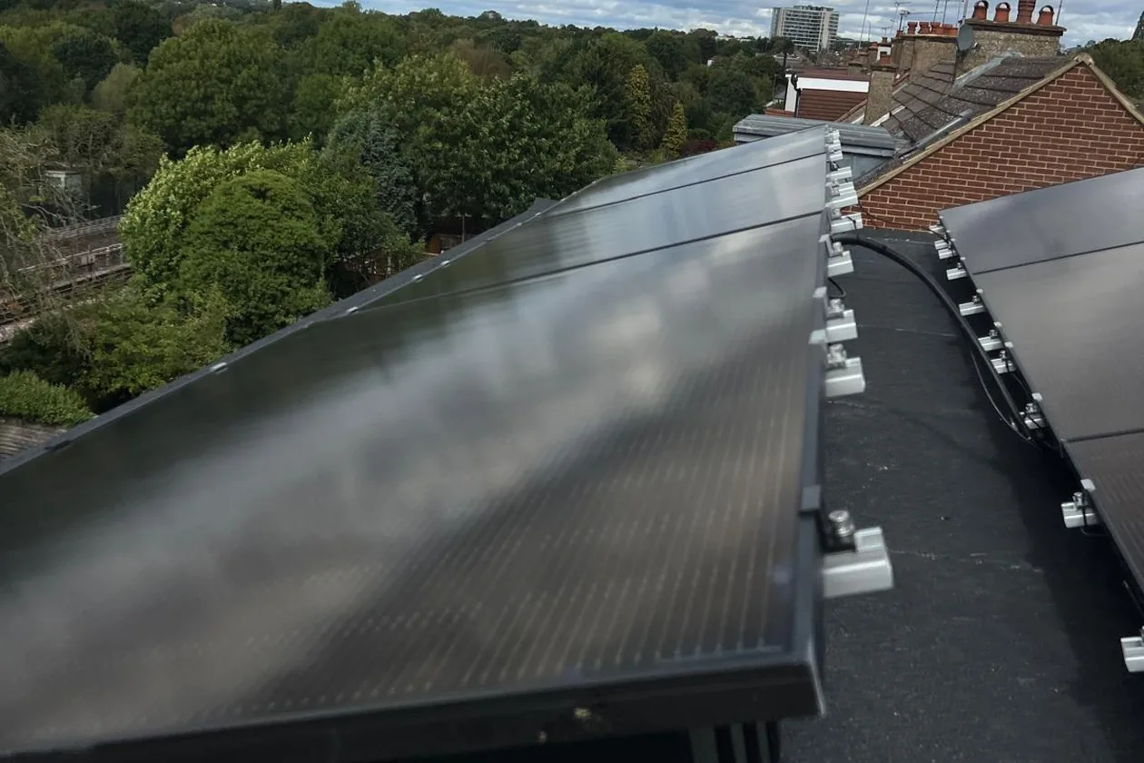 Solar panels on ballasted trays, flat roof installed in Anerley SE20