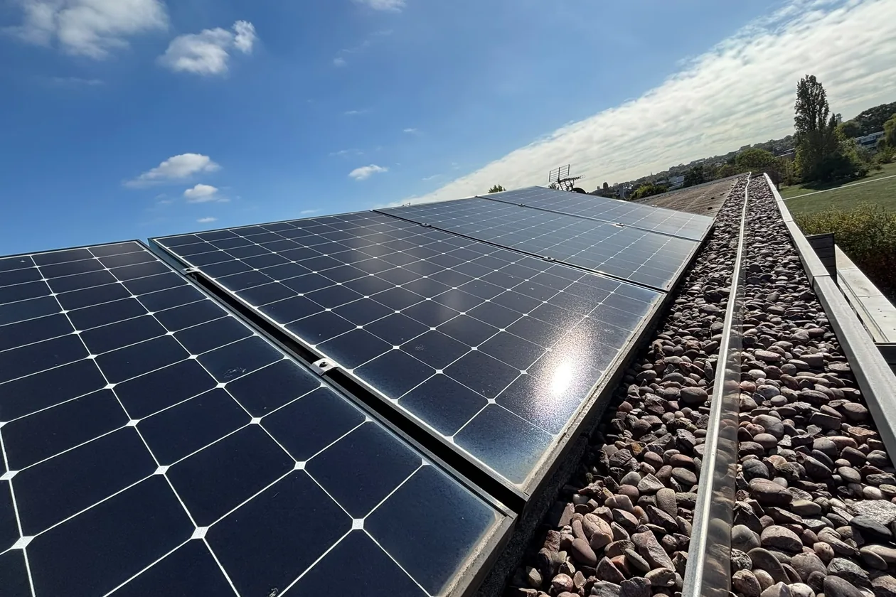 Solar panels on ballasted frames, flat roof in Cricklewood NW2